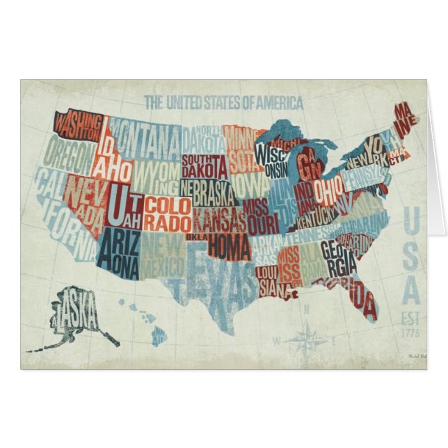 USA Map with States in Words (Front Horizontal)