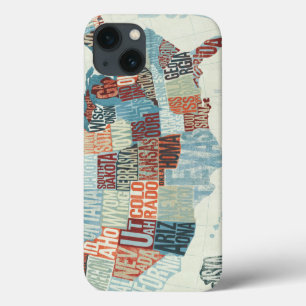 USA Map with States in Words iPhone 13 Case
