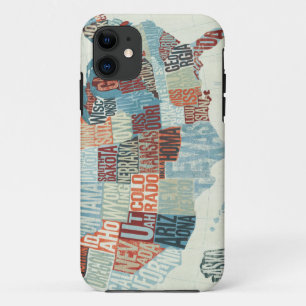 USA Map with States in Words iPhone 11 Case