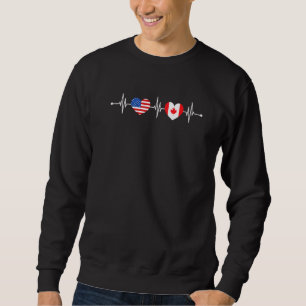 Usa & Maple Leaf Canadian Flag Heart Heartbeat Can Sweatshirt