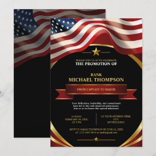 USA Marine Promotion   American Flag Gold Black Invitation