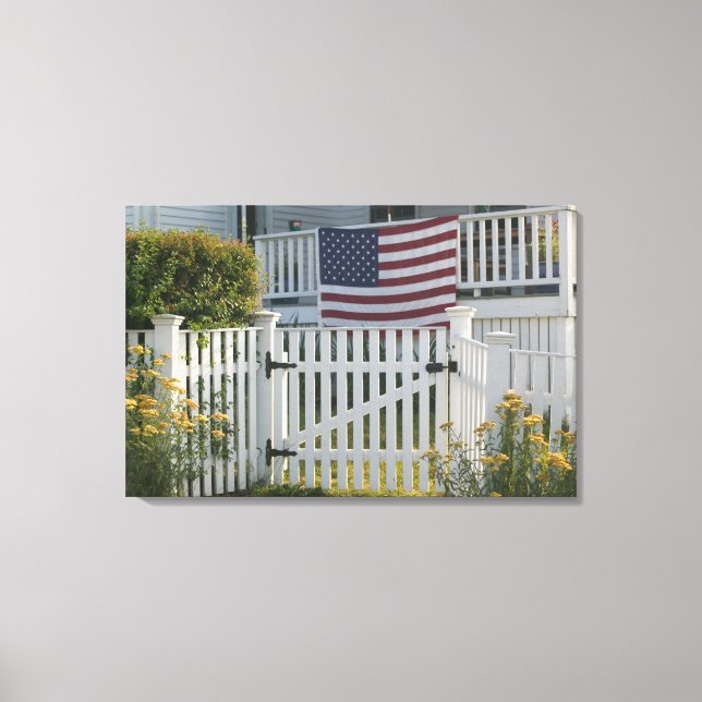 USA, Massachusettes, Gloucester: Patriotic Fence Canvas Print (Front)