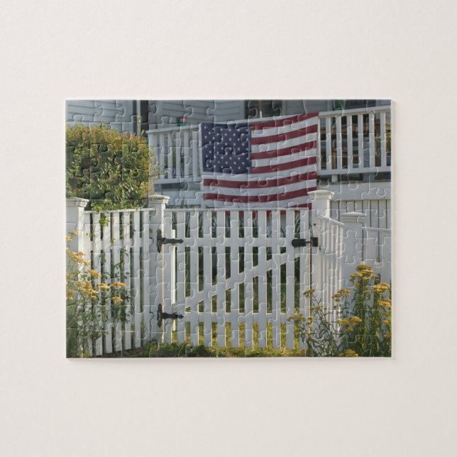 USA, Massachusettes, Gloucester: Patriotic Fence Jigsaw Puzzle (Horizontal)