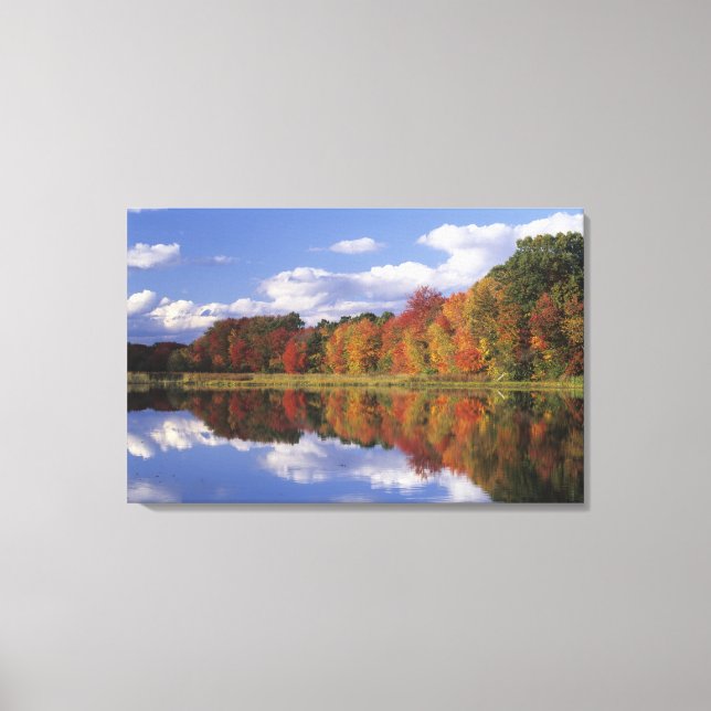 USA, Massachusetts, Acton. Reflection of autumn Canvas Print (Front)
