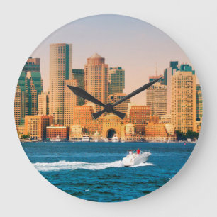 USA, Massachusetts. Boston Waterfront Panorama Large Clock