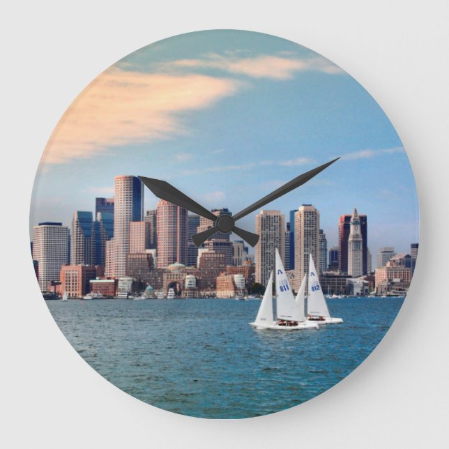 USA, Massachusetts. Boston Waterfront Skyline 3 Large Clock (Front)