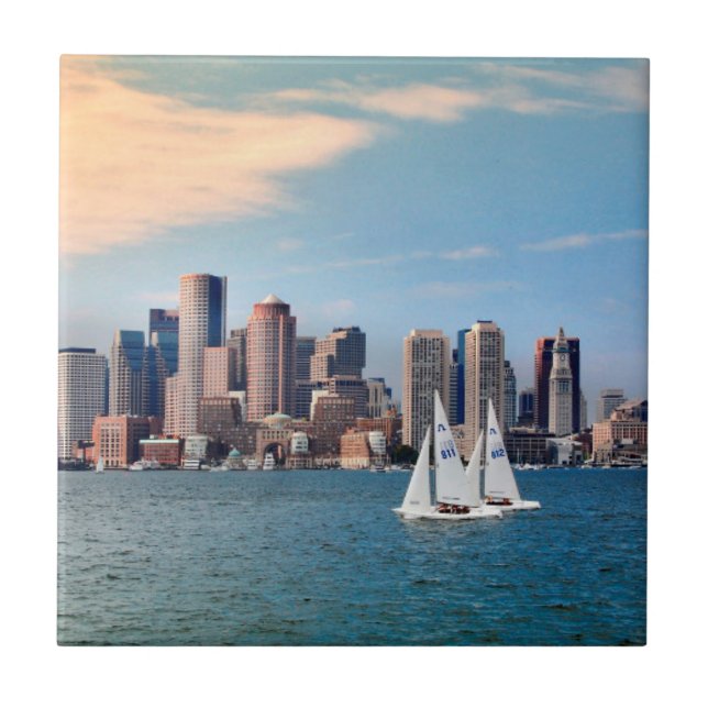 USA, Massachusetts. Boston Waterfront Skyline 3 Tile (Front)
