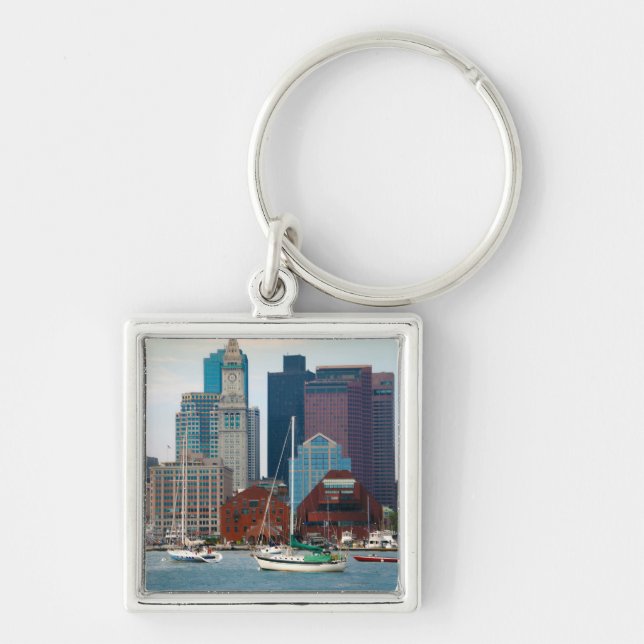 USA, Massachusetts. Boston Waterfront Skyline Key Ring (Front)