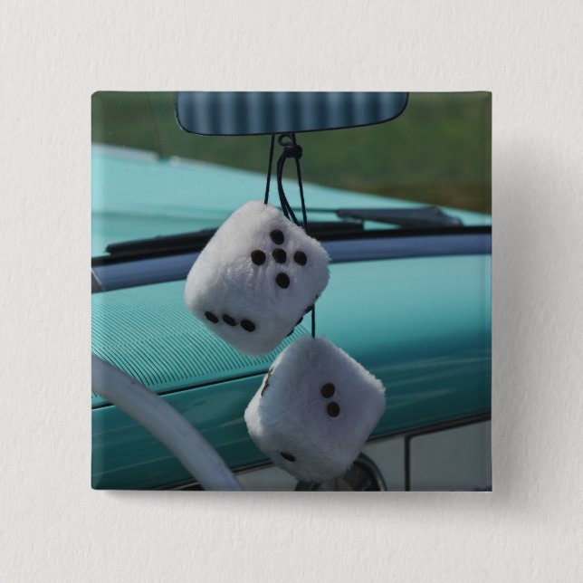 USA, Massachusetts, Gloucester. Fuzzy dice in a 15 Cm Square Badge (Front)