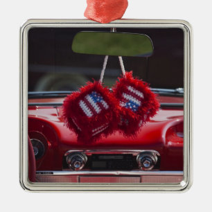 USA, Massachusetts, Gloucester. Fuzzy dice with Metal Tree Decoration