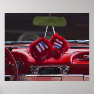 USA, Massachusetts, Gloucester. Fuzzy dice with Poster