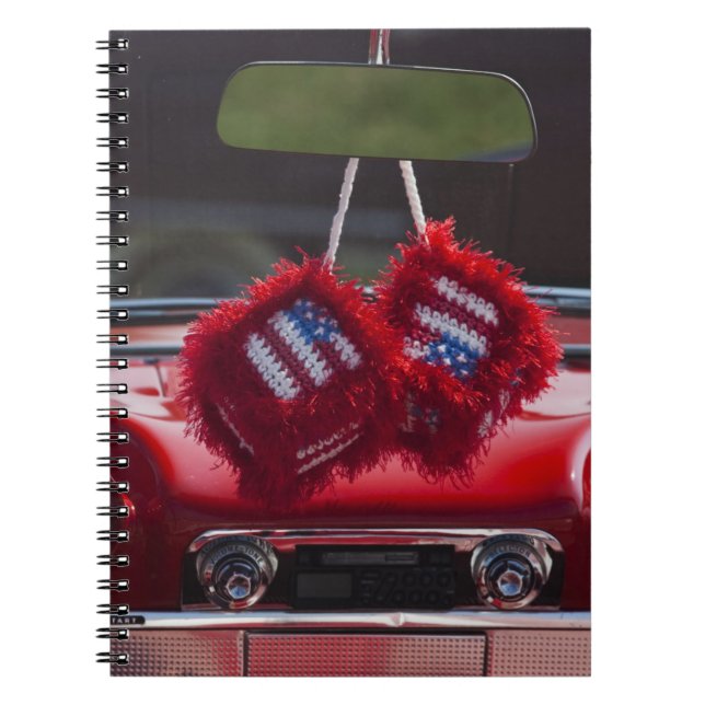 USA, Massachusetts, Gloucester. Fuzzy dice with Spiral Notebook (Front)