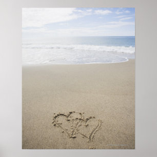 USA, Massachusetts, Hearts drawn on sandy beach 2 Poster