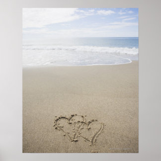 USA, Massachusetts, Hearts drawn on sandy beach 2 Poster