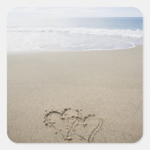 USA, Massachusetts, Hearts drawn on sandy beach 2 Square Sticker