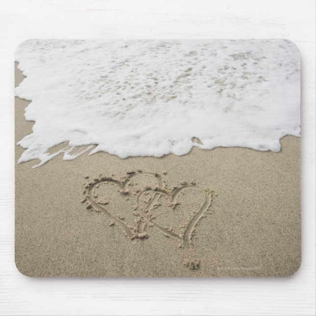 USA, Massachusetts, Hearts drawn on sandy beach 3 Mouse Pad (Front)