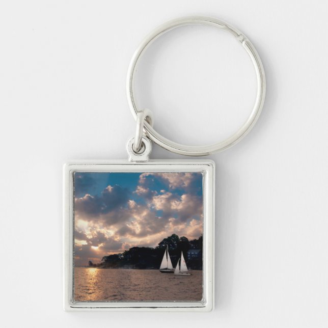USA, Massachusetts. Sunset Sailing Key Ring (Front)