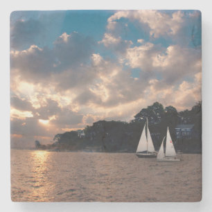 USA, Massachusetts. Sunset Sailing Stone Coaster