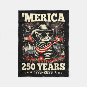 USA Merica Cat 4th of July 250 Years 1776 2026 Fleece Blanket