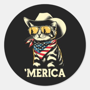 Usa merica Cat 4th Of July Men Women Kids Funny Pa Classic Round Sticker