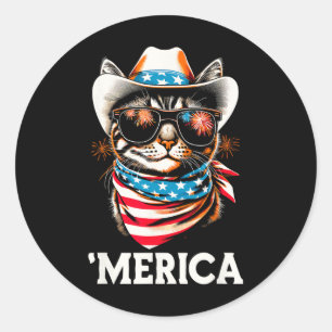 Usa merica Cat 4th Of July Men Women Kids Funny Pa Classic Round Sticker