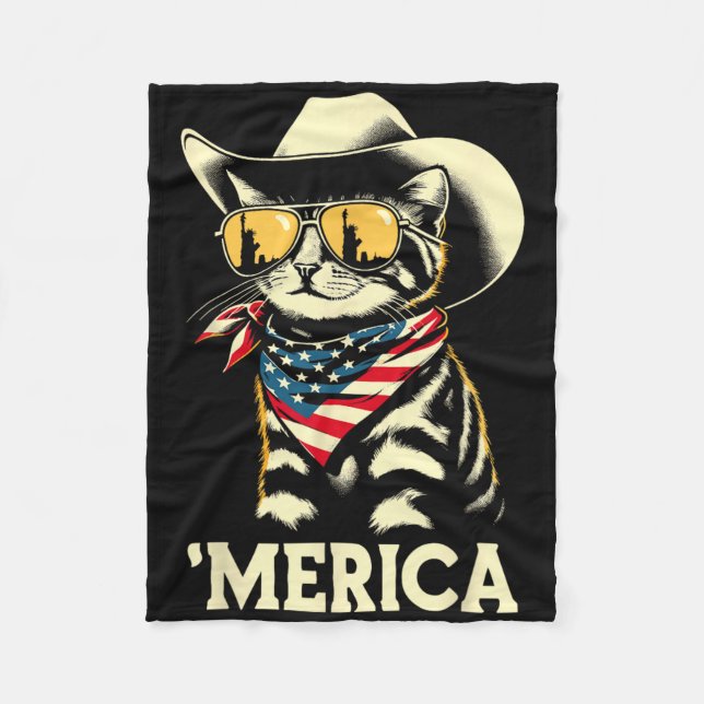 Usa merica Cat 4th Of July Men Women Kids Funny Pa Fleece Blanket (Front)