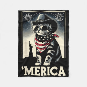 Usa merica Cat 4th Of July Men Women Kids Funny Pa Fleece Blanket