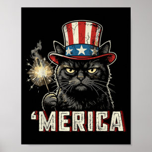 USA Merica Cat 4th of July Men Women Kids Funny Poster