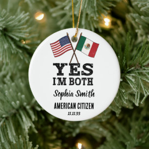 USA Mexico Dual Citizenship Custom Ceramic Tree Decoration