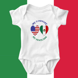 USA Mexico Flag Hearts My Country My Heritage  Baby Bodysuit