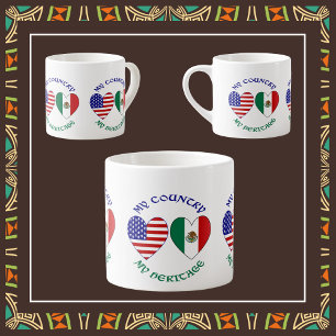 USA Mexico Flag Hearts My Country My Heritage  Espresso Cup