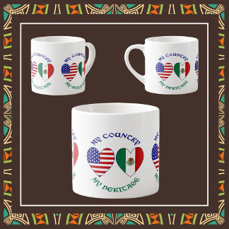 USA Mexico Flag Hearts My Country My Heritage Espresso Cup
