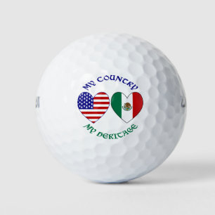 USA Mexico Flag Hearts My Country My Heritage  Golf Balls