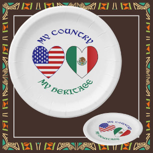 USA Mexico Flag Hearts My Country My Heritage  Paper Plate