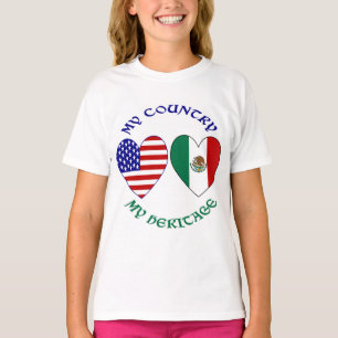 USA Mexico Flag Hearts My Country My Heritage  T-Shirt
