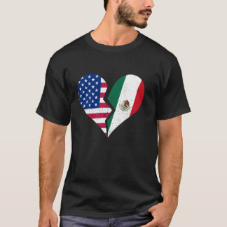 USA & Mexico Flags - Broken Heart Symbol Vintage D T-Shirt