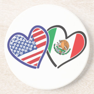 USA Mexico Heart Flags Coaster