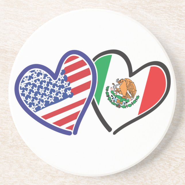 USA Mexico Heart Flags Coaster (Front)