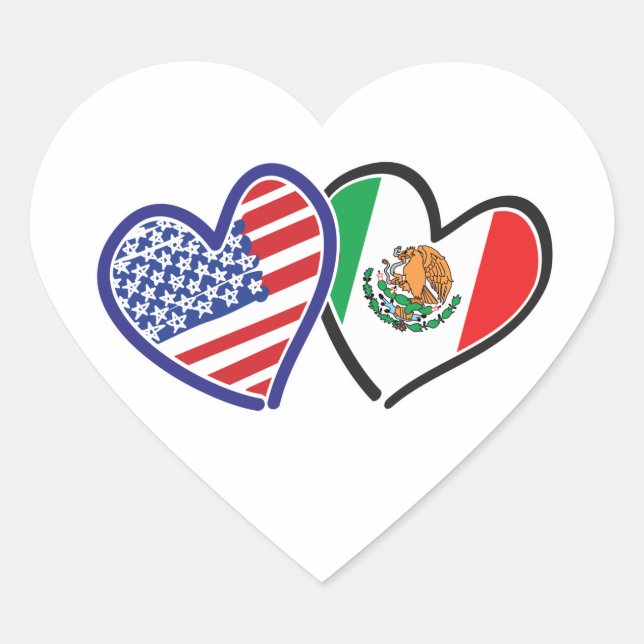 USA Mexico Heart Flags Heart Sticker (Front)