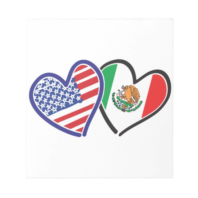 USA Mexico Heart Flags Notepad (Front)