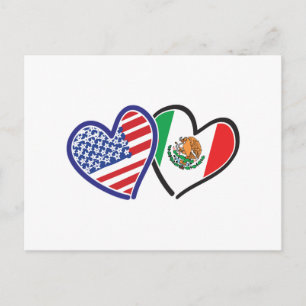 USA Mexico Heart Flags Postcard