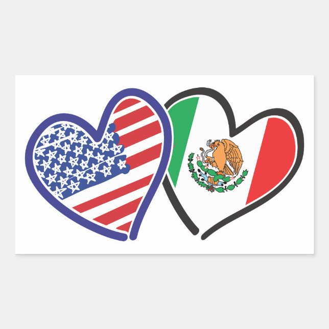 USA Mexico Heart Flags Rectangular Sticker (Front)