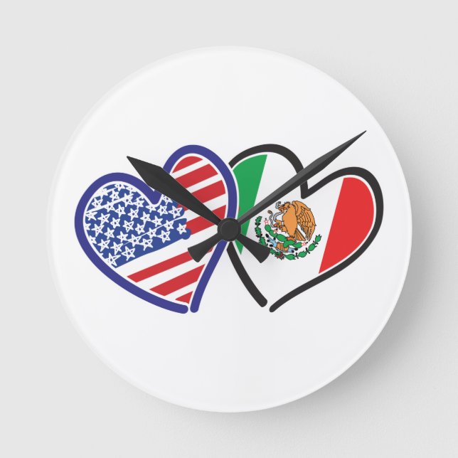 USA Mexico Heart Flags Round Clock (Front)