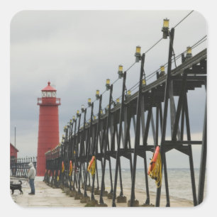 USA, Michigan, Lake Michigan Shore, Grand Haven: Square Sticker