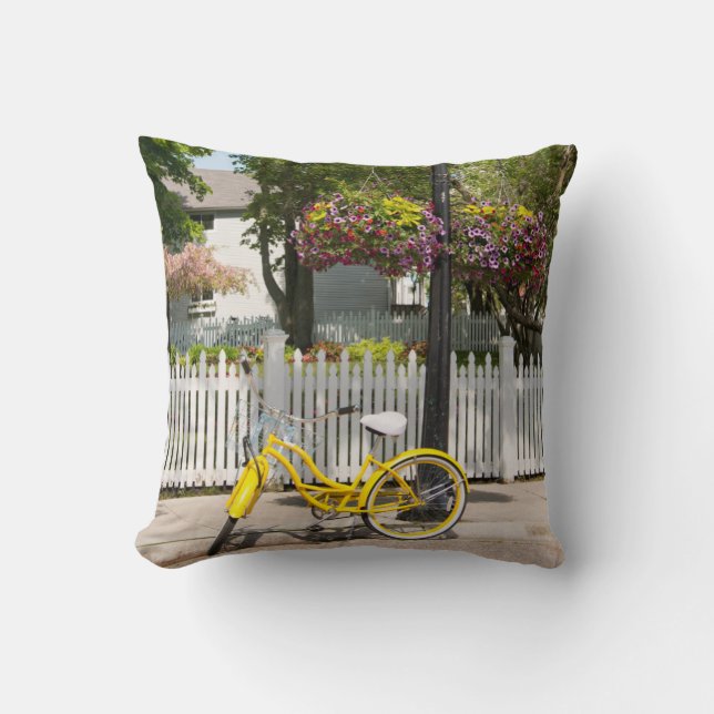 USA, Michigan, Mackinac Island. Yellow Bike Cushion (Front)