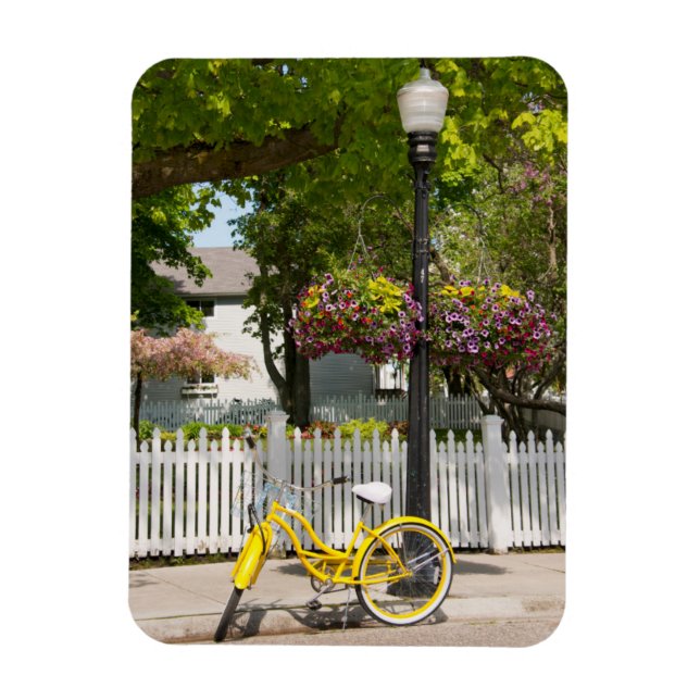 USA, Michigan, Mackinac Island. Yellow Bike Magnet (Vertical)