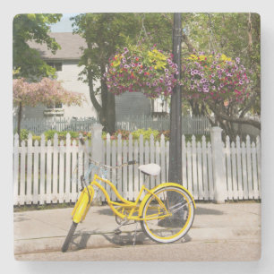 USA, Michigan, Mackinac Island. Yellow Bike Stone Coaster