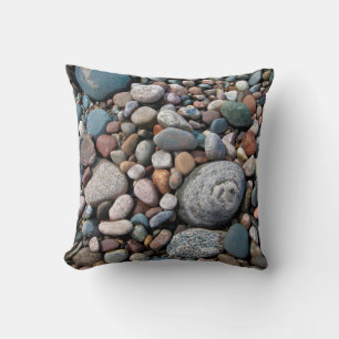 USA, Michigan. Polished Pebbles On The Shore Cushion