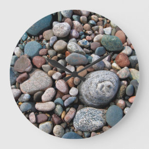 USA, Michigan. Polished Pebbles On The Shore Large Clock
