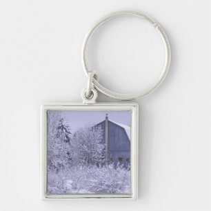 USA, Michigan, Rochester Hills. Snowy blue Key Ring